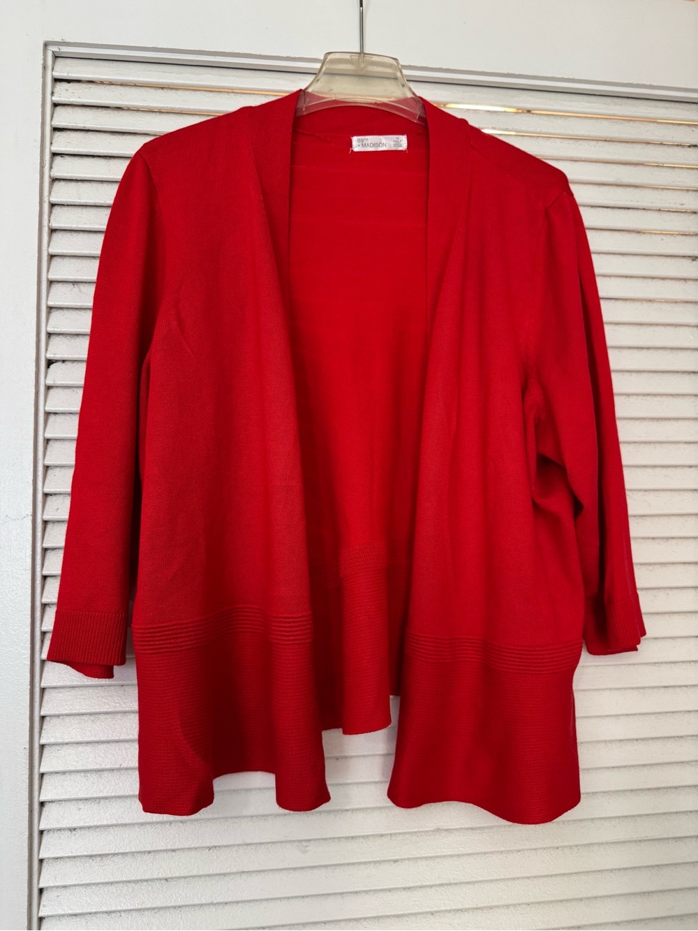 89th & Madison Open-Front Bright Red Cardigan